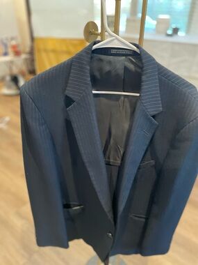 Men's Navy Pinstripe Blazer - Classic Single-Breasted Suit Jacket